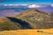 View of The Mount Washington Cog Railway and distant ridges of t