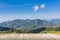 View mountain and blue sky with wood table