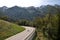 View of the mountain road leading to the Rose Farm, Krasnaya Pol