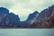 View of mountain seashore. Beautiful nature of Norway