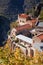 View from the mountain top to Abbey of Saint-Martin-du-Canigou, Eastern Pyrenees, France