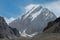 View of mountainous landscape and glacier on a popular tourist hike near Bokonbayevo, Kyrgyzstan