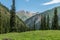 View of the mountainous landscape and scenery in Ala Archa National Park, a popular hiking destination near Bishkek, Kyrgyzstan