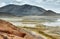 View of mountains and Aguas calientes or Piedras rojas salt Lake in Sico Pass