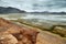 View of mountains and Aguas calientes or Piedras rojas salt Lake in Sico Pass