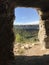 View of the mountains from the cave window. Cave city of ancient Christians Kachi Kalon