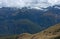 A view at mountains from the Conical Hill at the Harris Saddle at the Routeburn Great Walk, South Island, New Zealand