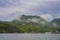 The view of mountains on the Lake Kawaguchi. It is the second largest of the Fuji Five Lakes in terms of surface area