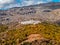 View of the mountains of Serrania de Ronda, Catajima and the chestnut forest in autumn. Trekking route, scenic, around the