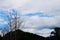 View of mountains, sky, streams among green forests.