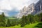 View of mountains and valley from Gardena pass, Dolomites Alps , Italy, Europe