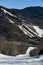 View from Mt. Mansfield Vermont to Spruce peak slopes at Stowe ski resort.