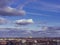 View of Munich Skyline with clouds from Olympia Park Munich, Ba