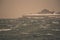 View on Munkholmen island during storm and blizzard