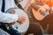 View of musician playing banjo at the street