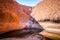 View of the Mutitjulu waterhole on summer time with clear sky in NT outback Australia