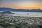 View of Nafplio town and harbour from Prophet Helias or Profitis Ilias hill at night. Argolis, Peloponnese, Greece