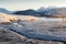 View of Nalychevo Nature Park and Zhupanovsky volcano at sunrise