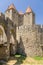 View Narbonne Gate (1280) Fortress of Carcassonne, France. UNESCO list