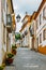 View of narrow paved street in Constancia, Portugal