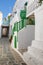 View of the narrow side street in Kastro, Folegandros Island, Greece