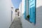 View of the narrow side street in Kastro, Folegandros Island, Greece