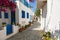 View of the narrow side street in Kastro, Folegandros Island, Greece