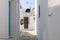 View of the narrow side street in Kastro, Folegandros Island, Greece