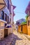 View of a narrow street in the historical part of Bulgarian city Plovdiv