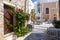 View of the narrow street of Naoussa , Paros Island, Greece