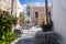 View of the narrow street of Naoussa , Paros Island, Greece