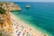 View of the Navy Beach Praia da Marinha in Lagoa, District Faro, Algarve, Southern Portugal.