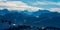 View from Neckertaler Hoehenweg over various alpine ridges into the central Alps