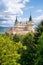 View of neogothic Bojnice castle over treetops of Castle park Bojnice, Slovakia