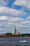The view from the Neva on the famous Peter and Paul Cathedral and the wall of the Peter and Paul Fortress. St. Petersburg. Russia