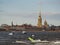 view of the Neva. Peter and Paul Fortress and boats on the river. Saint-Petersburg