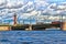 View from the Neva River on Palace Bridge and the Rostral column