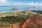 View of New Caledonia coastline with Ilot Charbon and Ile Bailly islands from Mont-Dore mountain