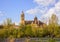 View on the New Cathedral from the bank of the Tormes River on a sunny spring day, Salamanca, Castile and Leon, Spain