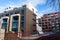 View on new construction brick apartment complex square windows. Modern Apartment Complex Under Construction