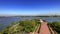 View of the New York skyline from the pedestal of the Statue of Liberty, located on Liberty Island in the Big Apple.