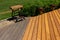View of newly repaired diagonal pattern cedar wood decking