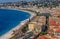 View of Nice cityscape onto the Old Town Vieille Ville in Nice French Riviera on Mediterranean Sea, Cote d\'Azur, France