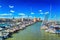 View of a nice fishing harbor and marina in Trani, region Puglia, Italy