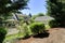 View of nice house with blooming bushes