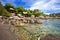 View of nice tropical empty stones beach