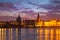 View of night Prague. Charles Bridge, towers and castle in Prague, Czech Republic