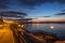 View of the night winter embankment of the Angara river in Irkutsk