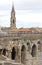 View of Nimes over Roman Amphitheater in France