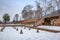 The view of Nishat Bagh Mughal Garden during winter season, Srinagar, Kashmir, India